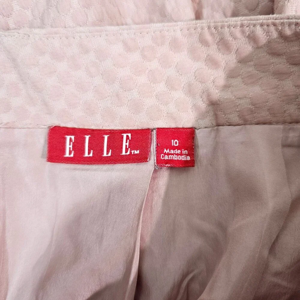 ELLE Sz 10 Y2K Pink Textured Pleated Skater Skirt Zipper Closure Lined Preppy